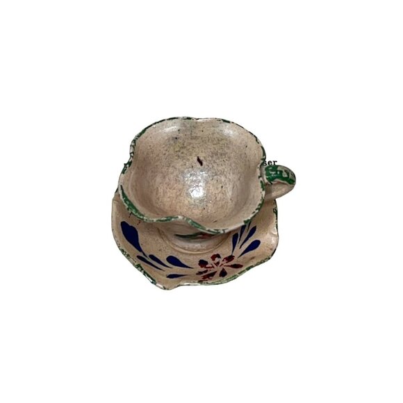 Vintage Rustic Handmade Mexican Pottery Miniature Cup & Saucer - Picture 2 of 9
